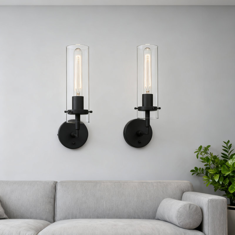 Applique murale moderne avec interrupteur, ensemble de 2 luminaires de salle de bain en verre transparent pour miroir de salle de bain, chambre à coucher, salon et couloir, installation câblée avec base E26