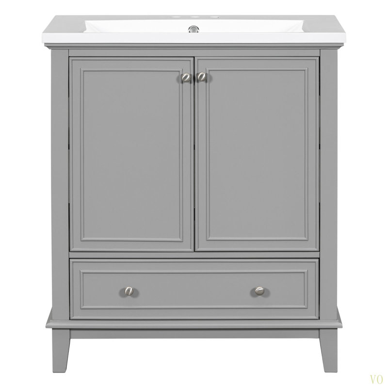 Ensemble de meuble-lavabo 30 po avec lavabo, armoire de salle de bain multifonctionnelle avec portes et tiroir, structure solide et panneau de fibres à densité moyenne