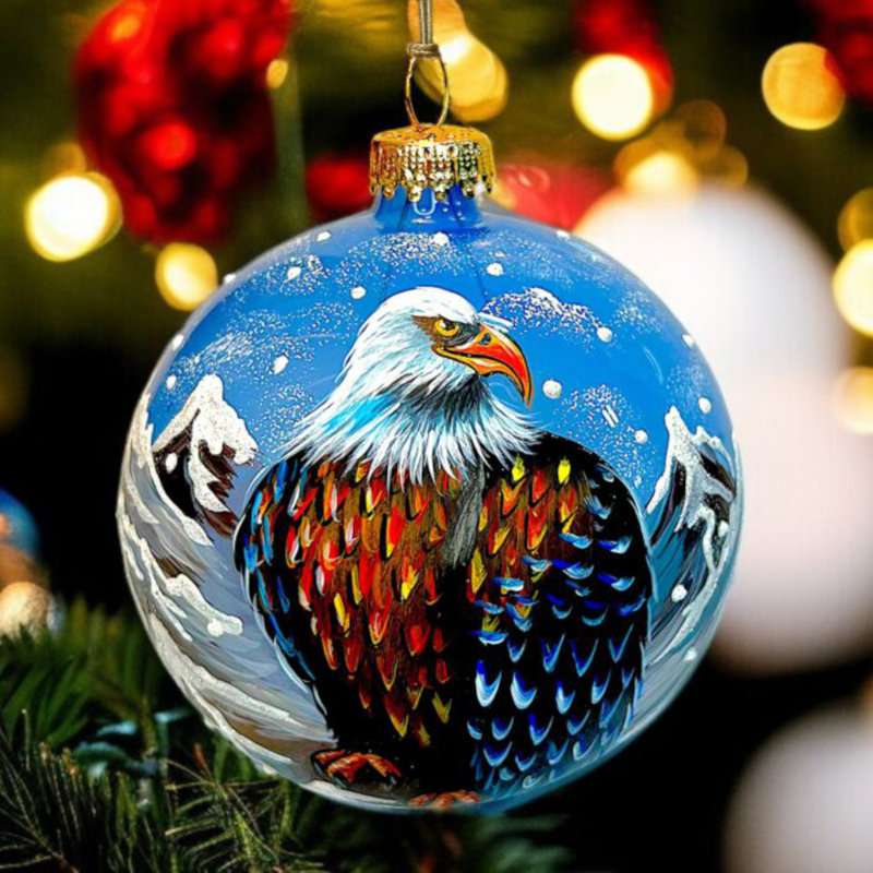 Ornement de collection en verre peint à la main - Aigle à tête blanche | Lilyian Holiday Design