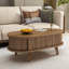 Table basse cannelée à plateau relevable avec compartiment caché, table centrale en bois, plateau de table ovale moderne pour bureau à domicile, couleur brun noyer