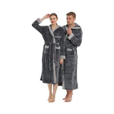 Plush Fleece Gender Neutral Mid-Calf Bathrobe with Pockets and Hood