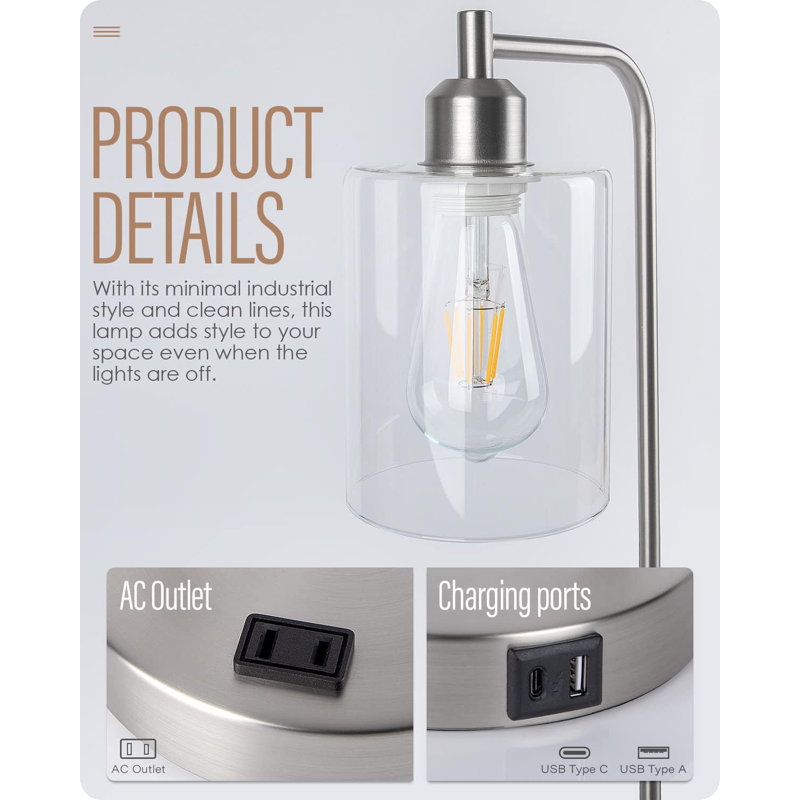 Table Lamp Set Of 2 3way Dimmable With Glass Shade