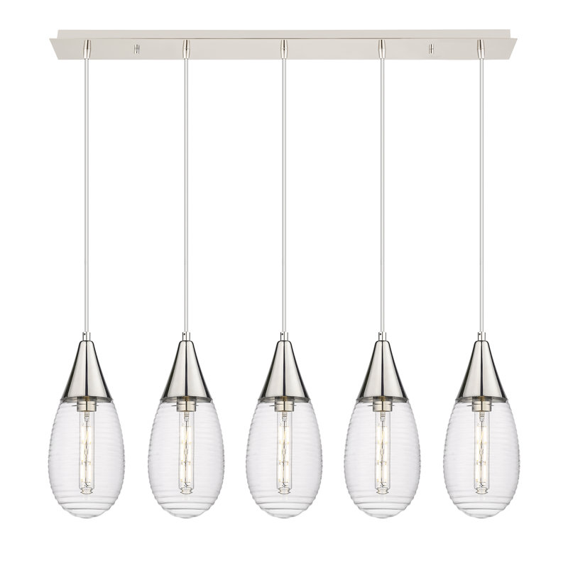Luminaire suspendu grappe à 5 lumières Rameriz, Rayé transparent, Nickel poli