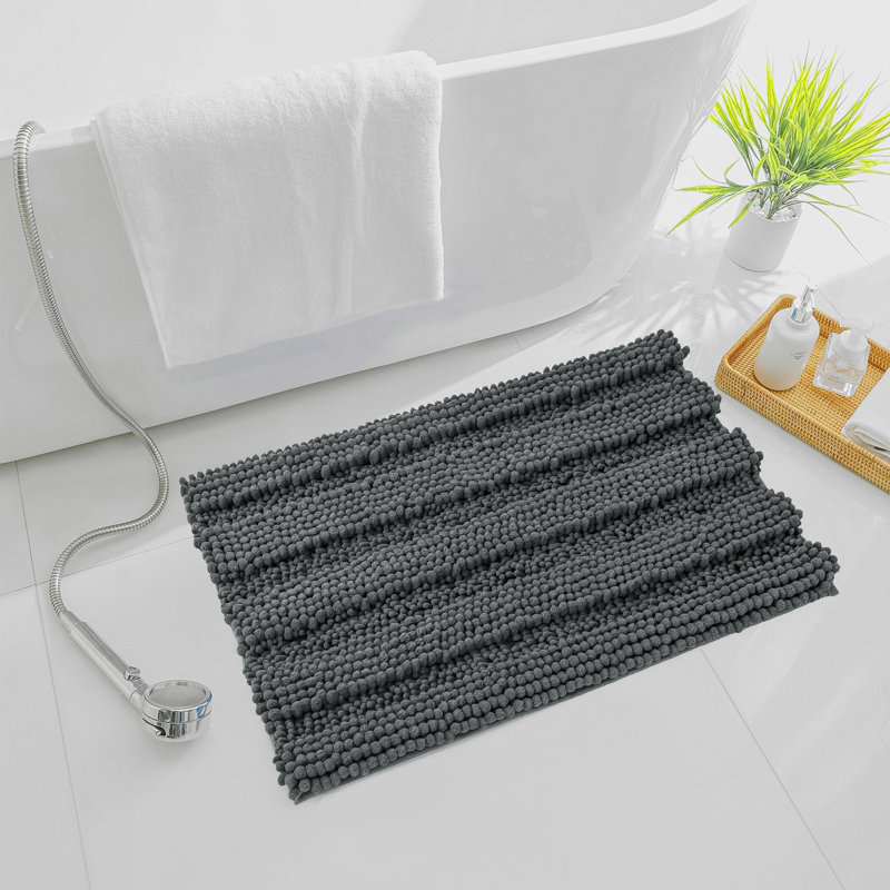 Tapis pour salle de bain Faddis, Gris, Simple - L 48 po x l 18 po