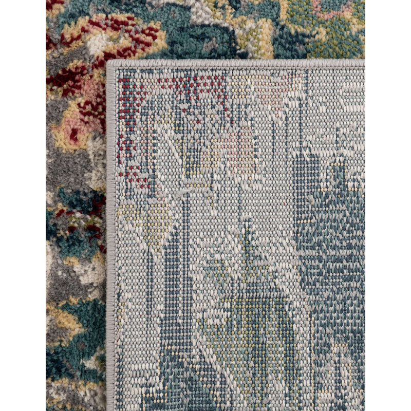 Tapis géométrique multicolore, Rectangle 5 pi 1 po x 8 pi, Grey