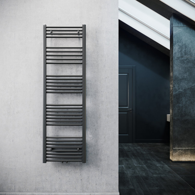 Sadye Curved Towel Rail Heated Towel Rails, Anthracite, 160cm H x 50cm W x 8cm D