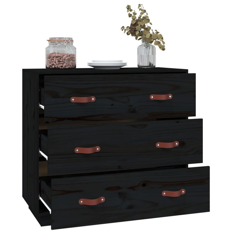Solid Wood 80 cm W Chest of 3 Drawers, Black