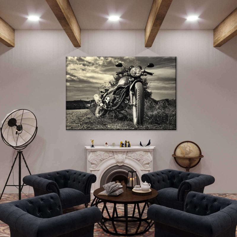 Motocyclette d'extérieur rétro sur toile, H 8 po x l 12 po x P 1 po