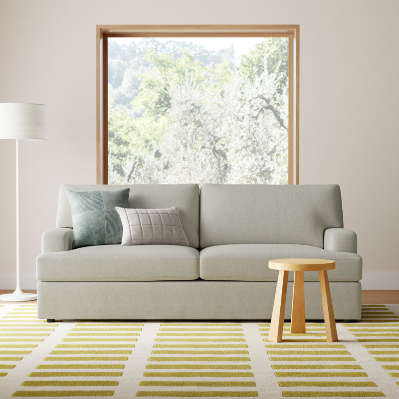 Cleo 84" Upholstered Custom Sofa, Ticket Ash Heathered Basketweave