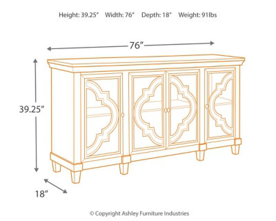 Transitional Quatrefoil 76" Gray 4-Door Accent Cabinet
