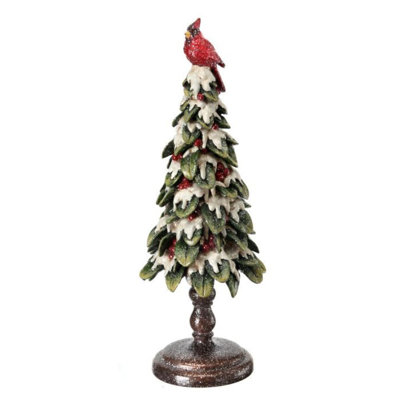 Champagne 15" Resin Frost Cardinal On Snow Berry Tree