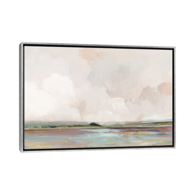 Pink Sunrise, 40" H x 60" W x 1.5" D, No Mat, Silver Floater Framed Canvas