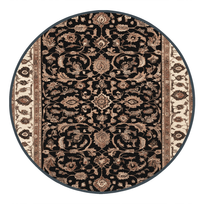 Machine Washable Persian Brown Area Rug, Round 6'