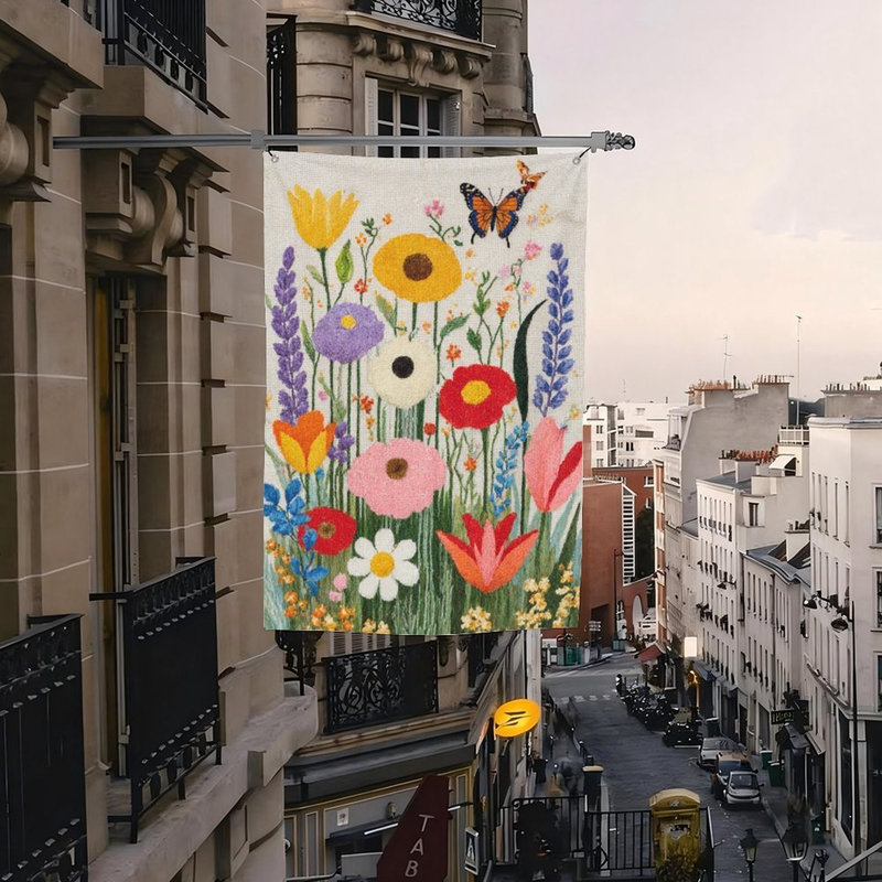Drapeau coloré coloré de fleurs sauvages brodées, 35 x 24 pouces, pour la décoration saisonnière