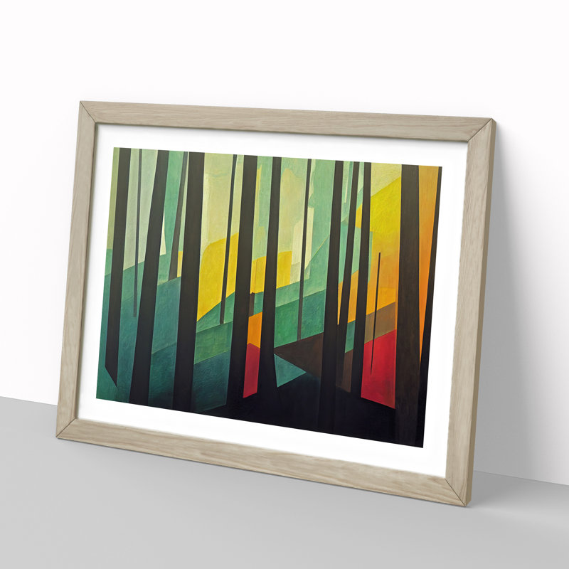 Innovative Abstract Forest - Single Picture Frame Painting, 46cm H x 64cm W x 2cm D, Oak