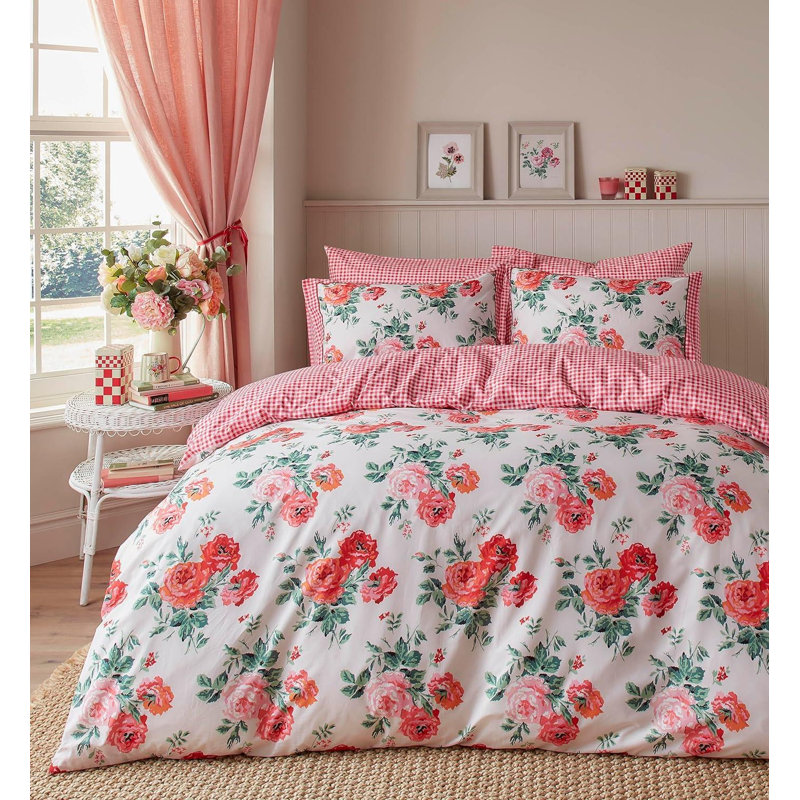 Cath Kidston Archive Rose Floral Duvet Cover Set Red Super King Bedding Set, Super King - 2 Standard Pillowcase