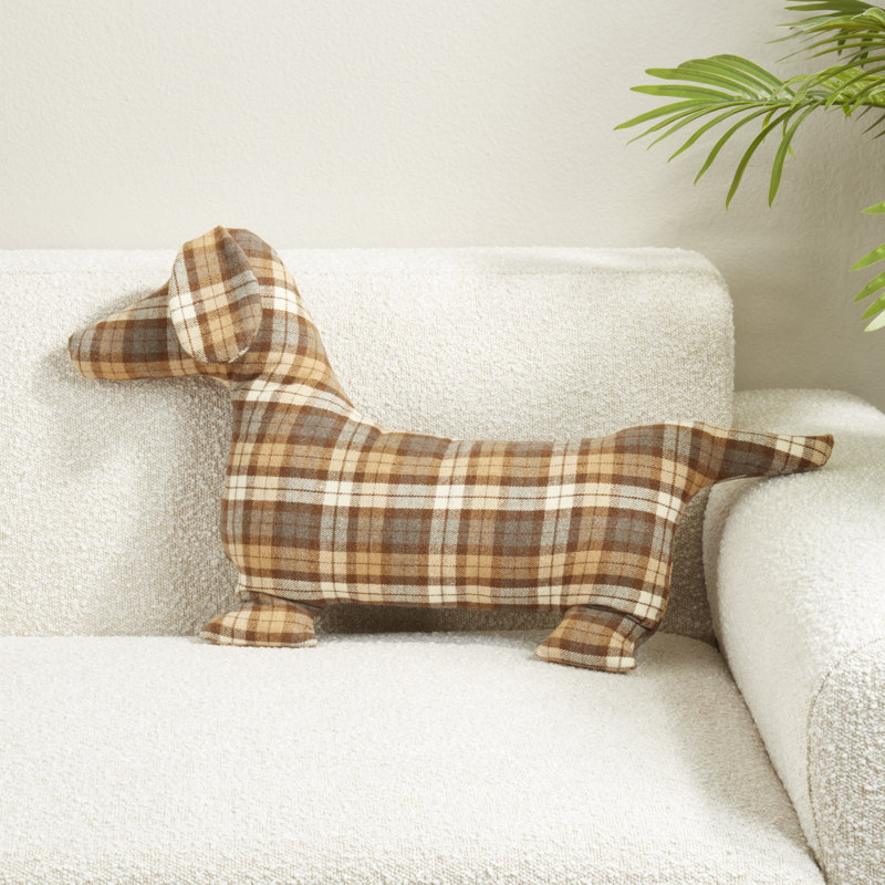 Plaid Dachshund Poly Filled Throw Pillow