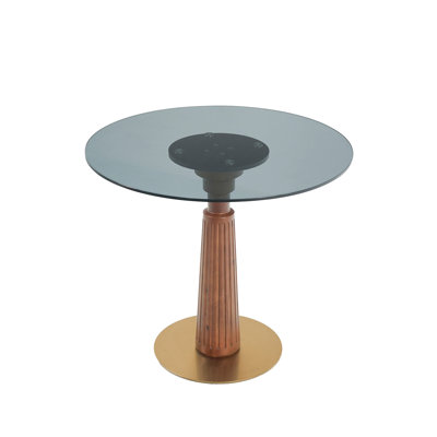 Modern Round Dining Table with Tempered Glass, Wooden Leg, and Gold Base for Small Spaces, 150lbs Capacity