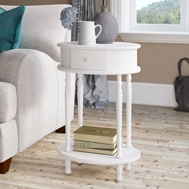 Mikel Solid Wood End Table with Storage, White