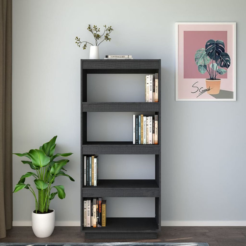 Goshgar 135cm H Solid Wood Etagere Bookcase, 135cm H x 60cm W x 35cm D, Grey