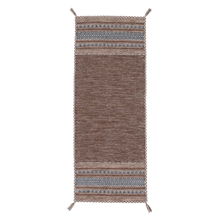 Azizi Striped Hand Woven Cotton Brown Rug