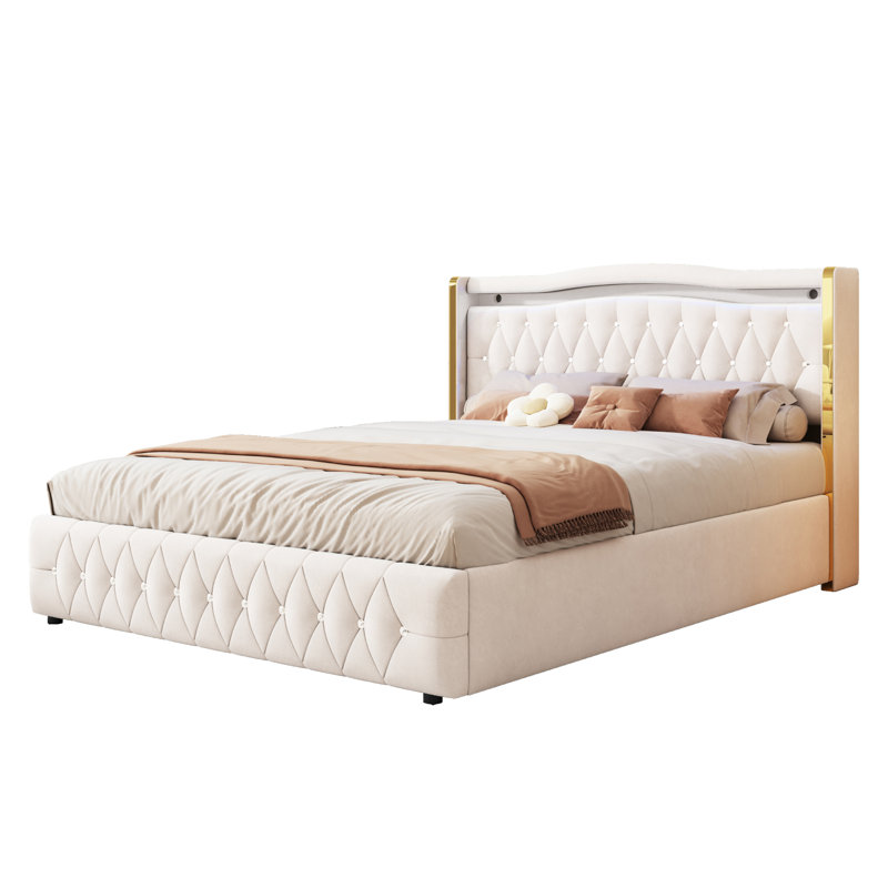 Danayjah Upholstered Bed, 160 x 220cm, Beige