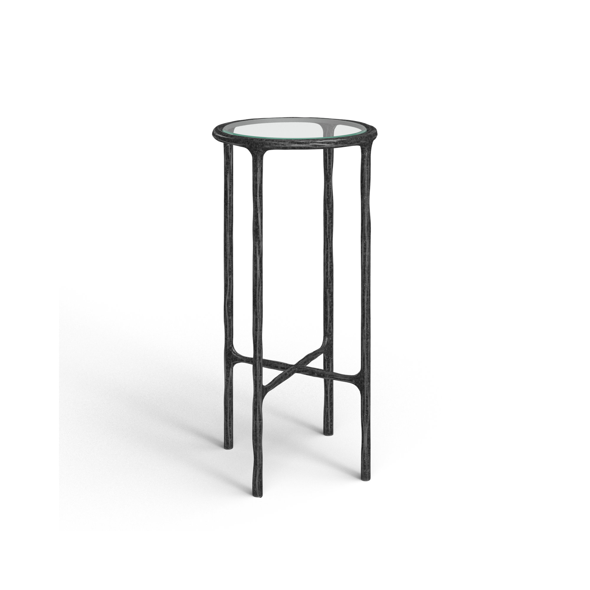 Evelynn Glass Cross Legs End Table, Glass Top/Black Base