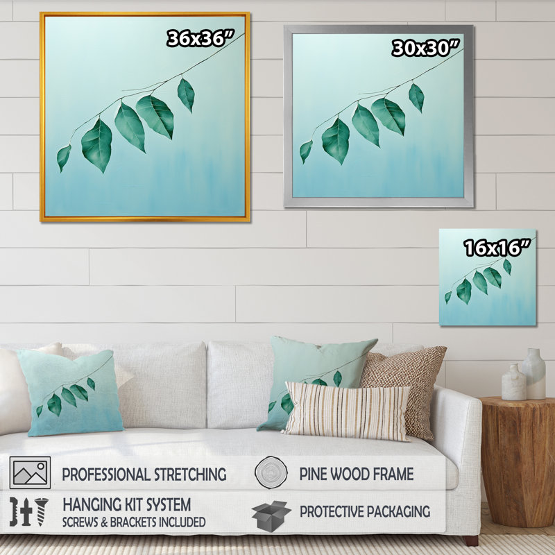 Bleu sarcelle Tranquility Leaf Impression I, H 24 po x l 24 po x P 1 po, Cadre simple argenté