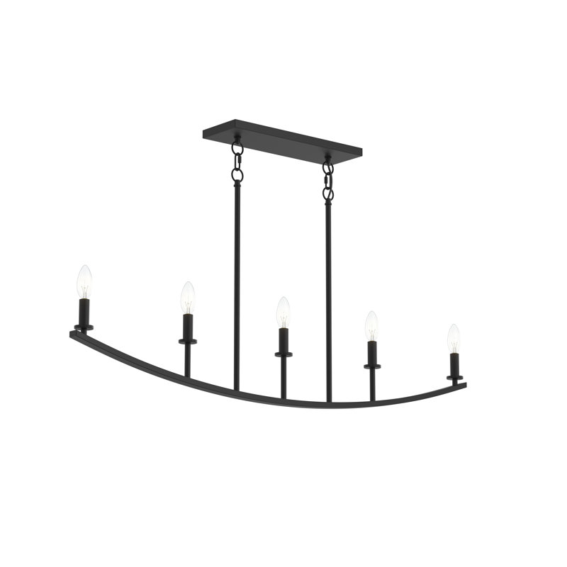 Jheni Five-Light Matte Black Linear Chandelier, Matte Black