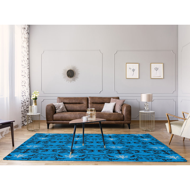 Tapis damassé bleu / noir, Rectangle 8 pi x 10 pi