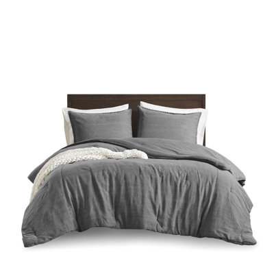Full/Queen 3Pcs Twill Washed Comforter - Stone Softness, Cloud Like Fluff, Easy Machine Wash, In Grey For Soft Cozy Feel, All Season Fill, Reinforced Bartack Dash Stitching