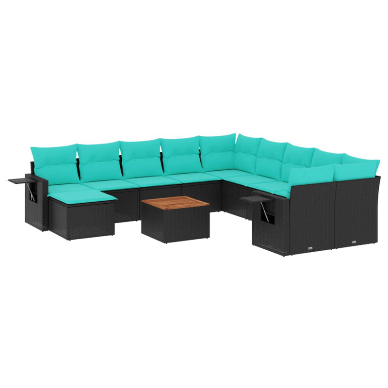  Ensemble de canapé de patio 12 pièces avec coussins en rotin de polyester noir