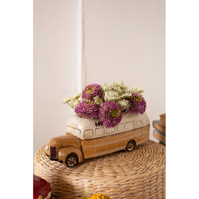  Ensemble de pots à fleurs jaunes en céramique Playful School Bus - H 4,5 po