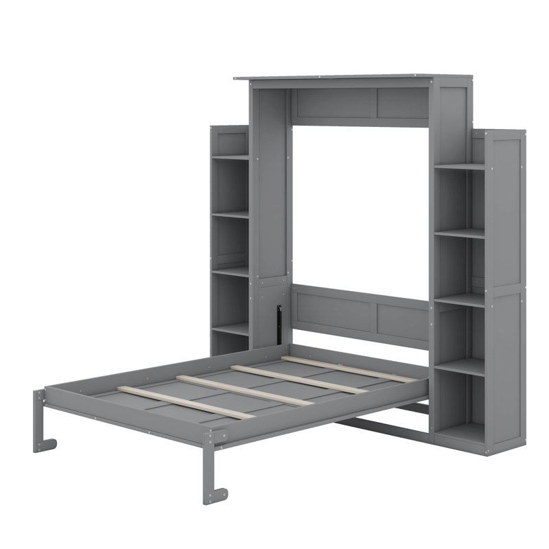 Lit escamotable double avec tablettes et DEL, Gris
