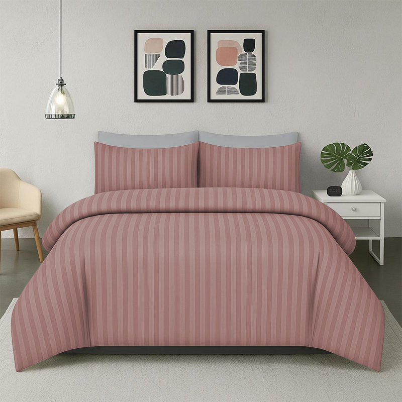 Haffa Microfiber Striped Duvet Cover Set with Pillowcases, Peach, Single Duvet Cover + 1 Standard Pillowcase