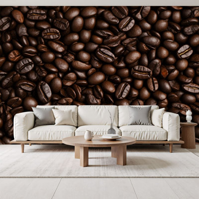 Peel and Stick Wallpaper Close up Rich Dark Roasted Coffee Beans Texture Wall Murals 69"H x 96"W Removable PVC Wall Paper Self-Adhesive Wall Decor for Bedroom Living Room Kitchen Cafe
