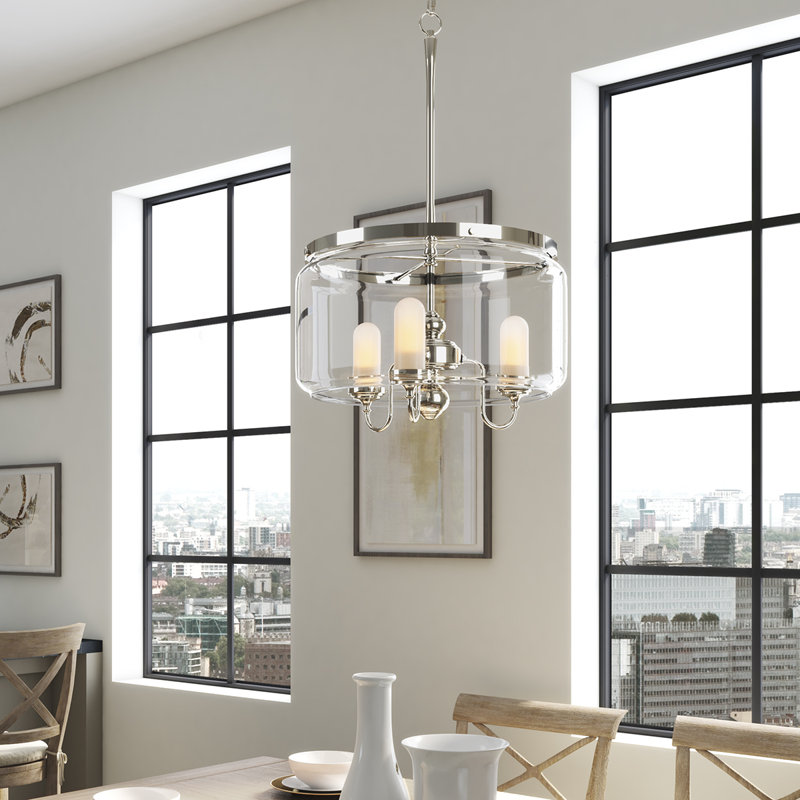 Artifacts® 3 - Light Lantern Drum Chandelier, Polished Nickel