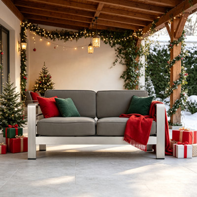 Sofa deux places d'extérieur Cape Coral KD, structure en aluminium et coussins résistants à l'eau pour se détendre sur la terrasse et dans le jardin.