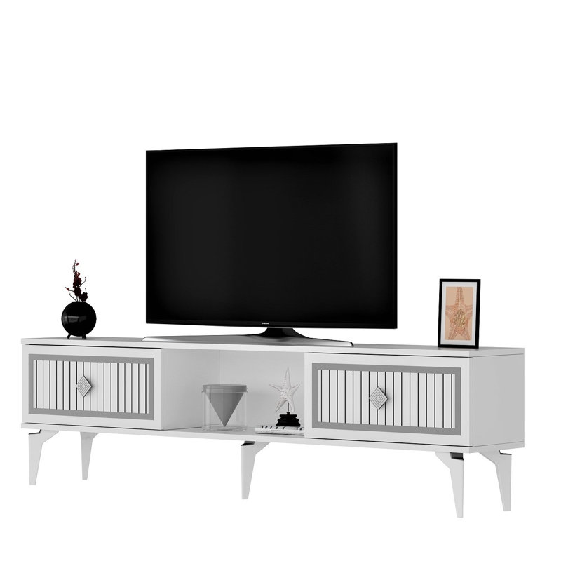 Olivia Unfinished TV Stand for TVs up to 70", White/Silver