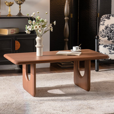 47.24" Rectangular Wood Coffee Table, Modern Minimalist Coffee Table with U-Shaped Legs, Walnut Finish Low Center Table
