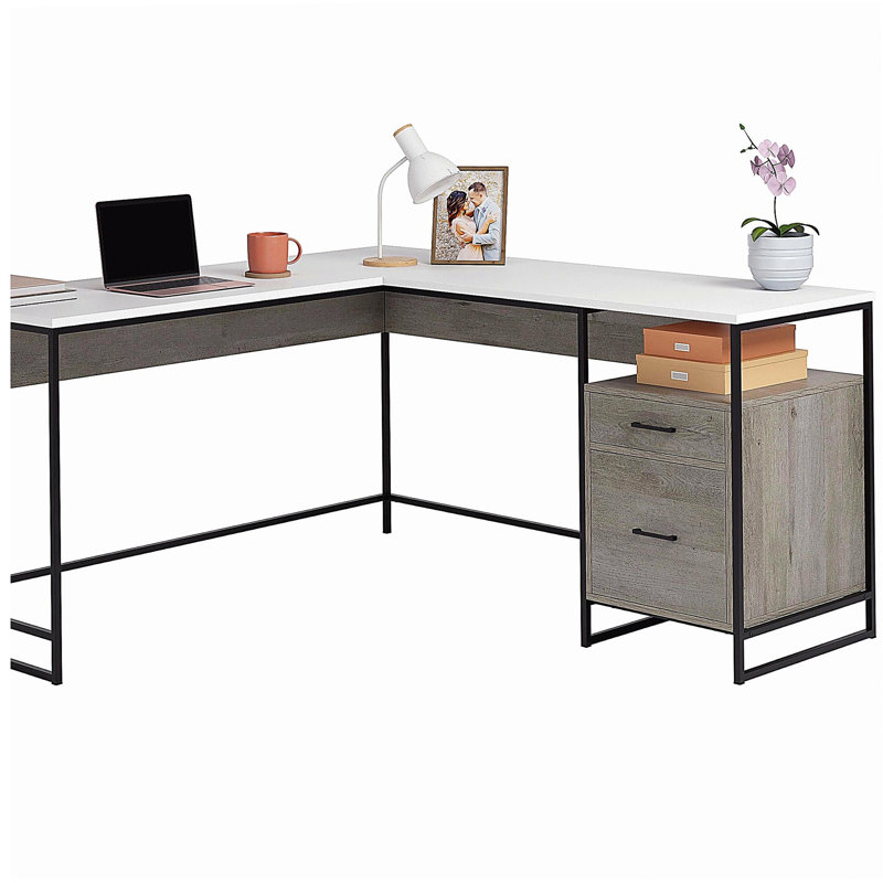 Bureau en L au design minimaliste, finition brune