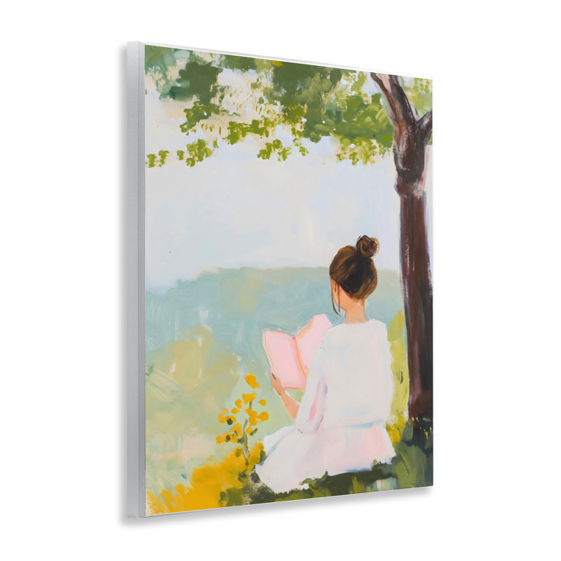 Plaque murale fille lisant dans la nature, design par The Prints Vibe