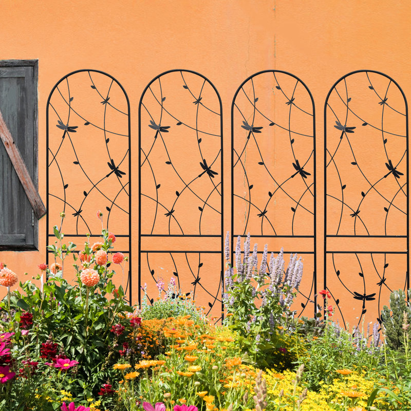 Paquet de 4 treillis de jardin en métal 86,7 po x 19,7 po, noir antirouille, noir, processus d'assemblage simple pour plantes grimpantes 86,7 po x 19,7 po, 4 antirouille, assistance, fleurs pratiques
