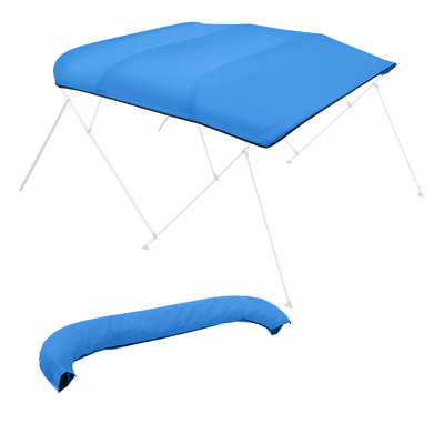 4 Bow Bimini Top Replacement Cover, 8 ft Long Durable 600D Marine Grade Waterproof Sun Shade Boat Canopy with Storage Boot, Easy Install Zipper Sleeve Awning, 96"L x (97"-103")W, Blue (No Frame)