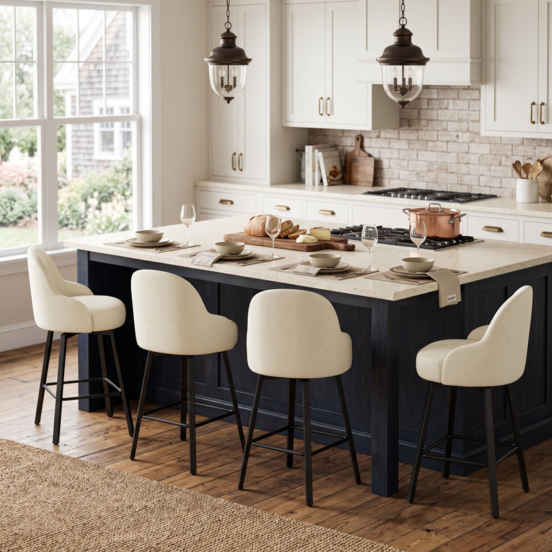 Modern Upholstered Swivel Counter Stool, Beige