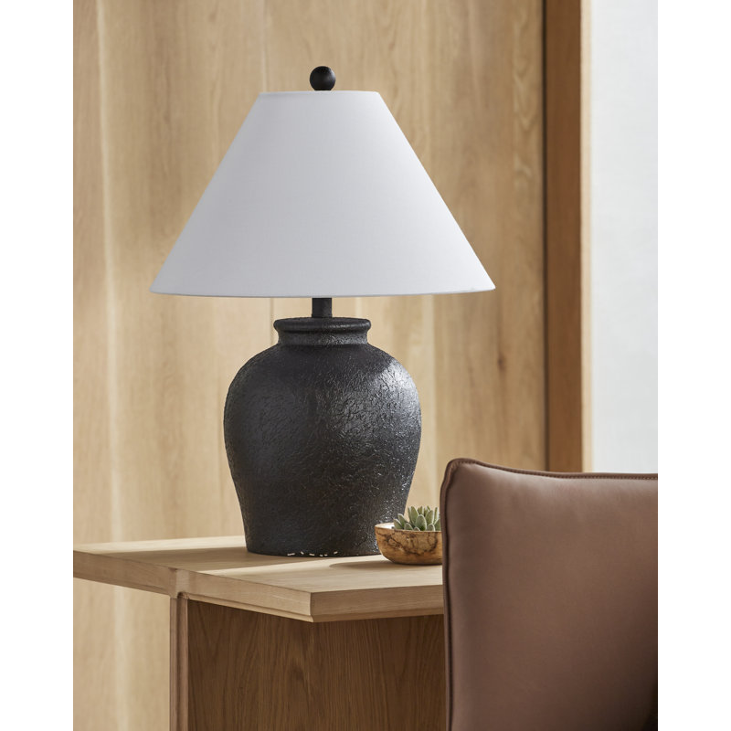 Lampe de table Chemise, Noir, Lin classique