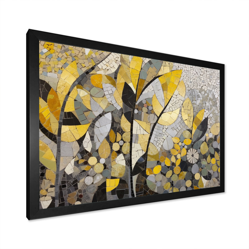 Begie, motifs jaunes et gris en fusion artistique - art mural mosaïque bohème, Cadre photo unique, Noir, H 12 po x l 20 po
