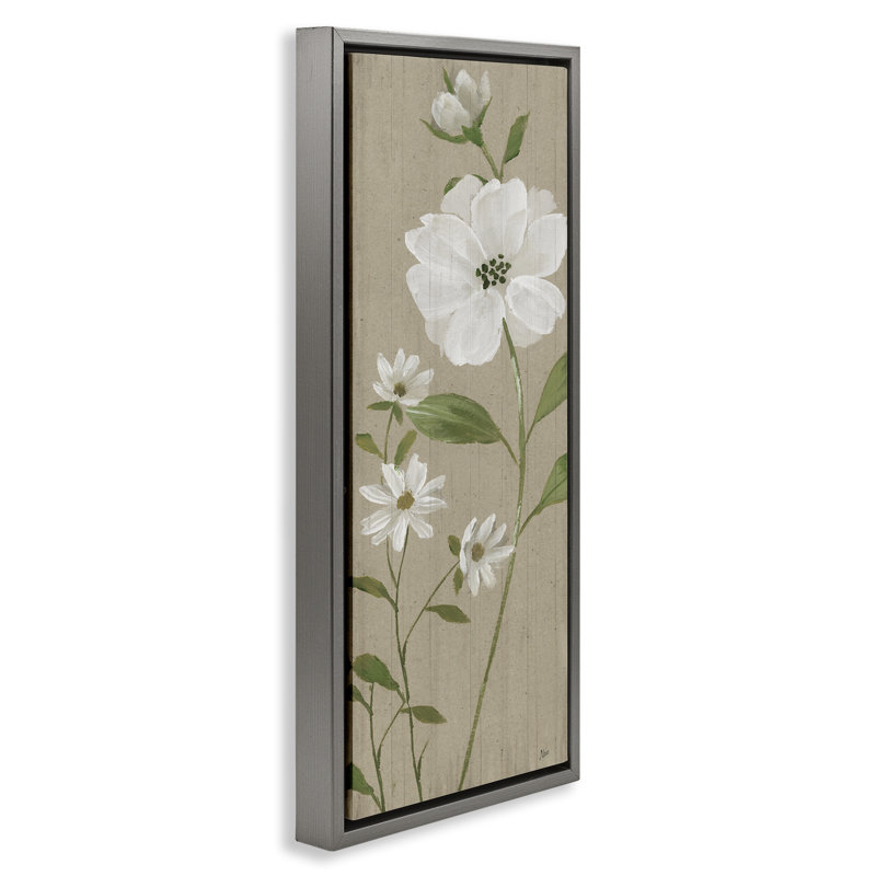  "Coquelicots sur toile beige neutre encadrée flottante" par Nan, H 25 po x l 11 po, Cadre flottant gris lustré