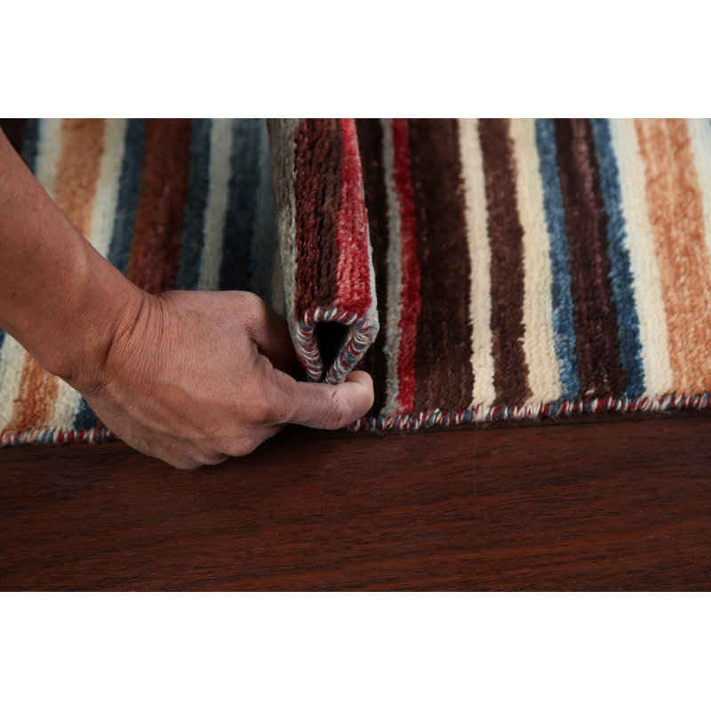 Tapis multicolore noué à la main de conception unique 2 pi 8 po x 4 pi 0 po
