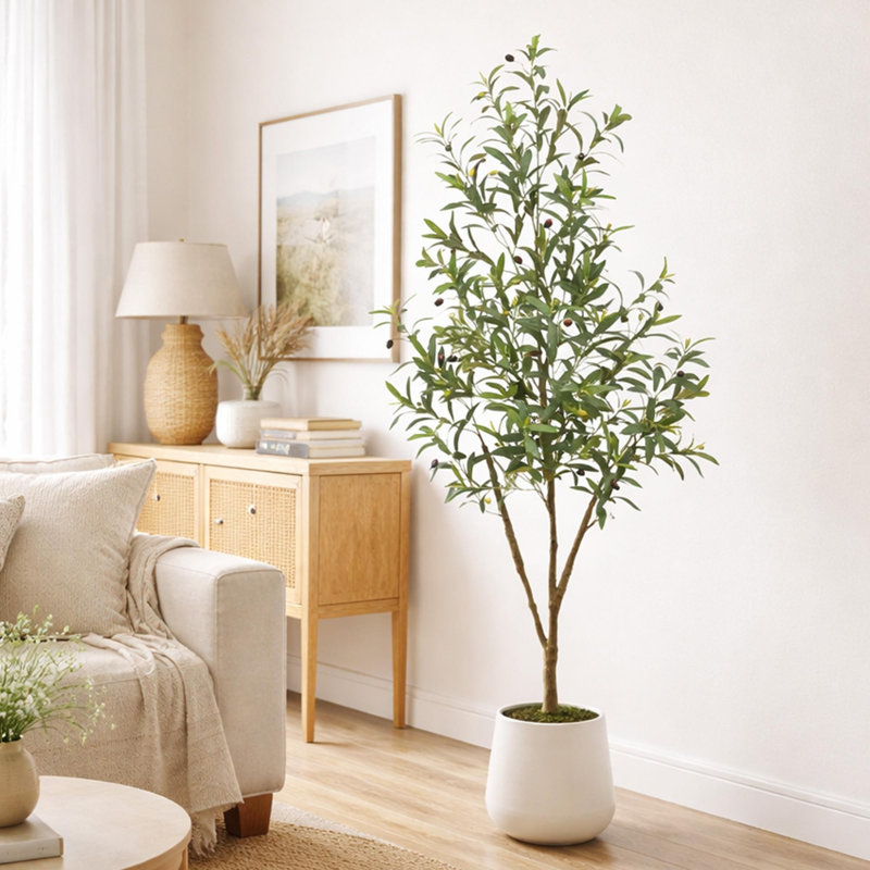 Olive artificielle en pot décoratif blanc, 5ft